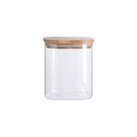 Oikos - Pote de Vidro 800ml com Tampa de Bambu Hermético Quadrado Flat