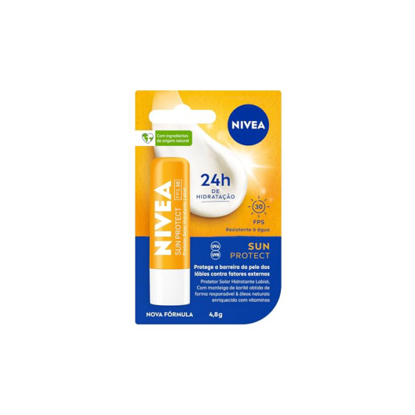NIVEA Protetor Solar Hidratante Labial Sun Protect FPS 30 4,8 g - Lábios protegidos do sol e do ressecamento, alta proteção contra os raios UVA/UVB, com extrato de girassol e Vitamina E