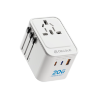 decqle Adaptador de tomada universal, adaptador de viagem com 2 USB-C (PD 20W) e 1 USB-A, adaptador universal para UE, Reino Unido, americano, Canadá, Austrália e 224 país(branco)