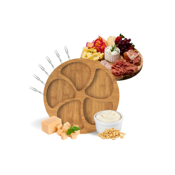 Kit Petisqueira Redonda Para Frios Queijo Com Molheira Ramekin e Garfinhos para Petiscos