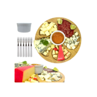 Kit Petisqueira Redonda Para Frios Queijo Com Molheira Ramekin e Garfinhos para Petiscos