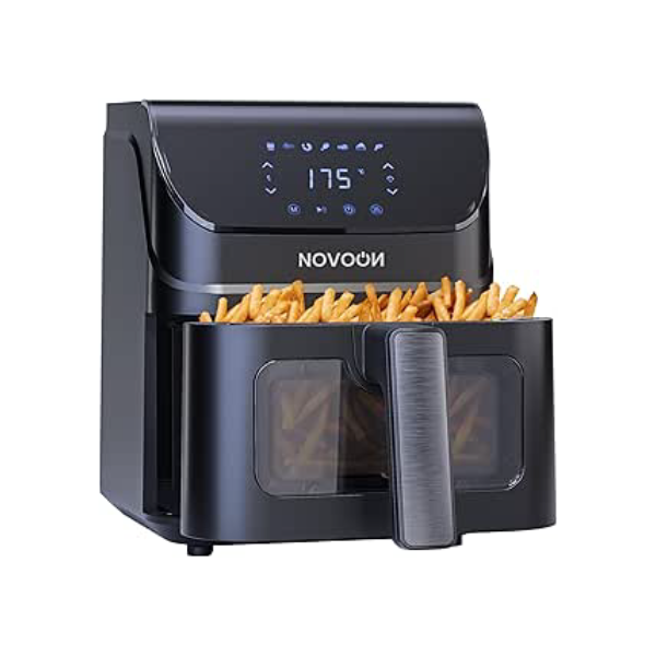 Fritadeira Elétrica Digital Novoon 4,5L 1400W 3 em 1 - Frita sem Óleo, Assa e Reaquece. Air Fryer 4,5 Litros Silenciosa Prepara Batata Frita, Frango, Carne, Peixe, Pão de Queijo e Mais 110v