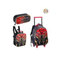 Kit Escolar Com Mochila Do Homem Aranha Com Rodinhas, Estojo E Lancheira Térmica