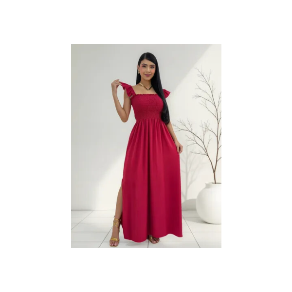 Vestido Longo Feminino Casual Lastex Alcinha Fenda Barato
