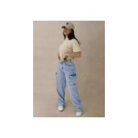 Calça Jeans Feminina Cargo Levanta Bumbum Cintura Alta