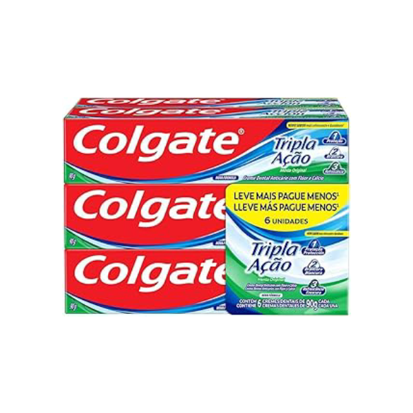 Colgate Creme Dental Tripla Ação Menta 90G Pacote Com 6 Unidades