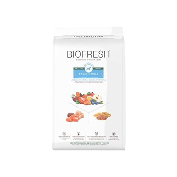 HERCOSUL Ração Seca Biofresh Mix De Carne Frutas Legumes E Ervas Frescas Cães Adultos De Raças Médias 15Kg