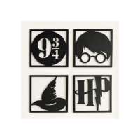 Kit 4 Quadros Decorativos Harry Potter MDF 20x20 Cada Unidade - Cor Preto