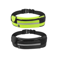 Kit 2 Pochetes Corrida Impermeável Fitness Esportiva Academia Bike Bolsa De Cintura Para Celular 0057 (Preto + Verde Flúor)