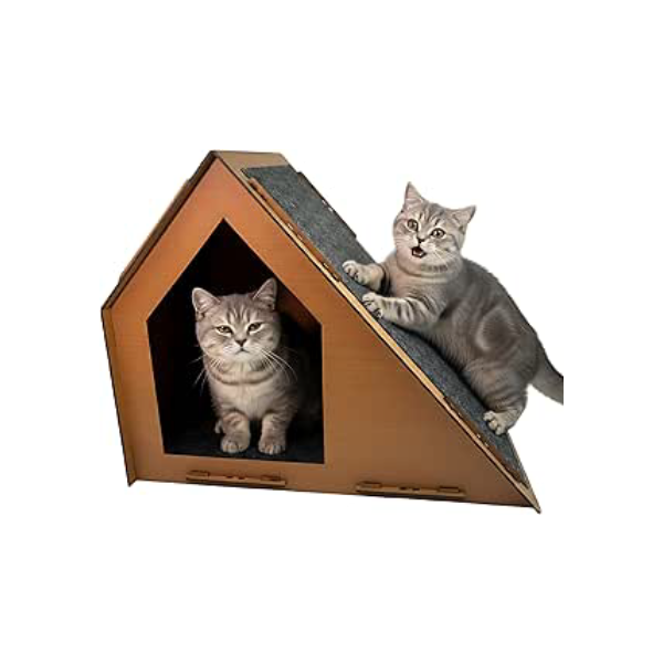 Casa de Gato com Arranhador, para Felinos, 48x30x38cm, MDF, Desmontável, Design Moderno, Disponível em Preto, Marrom, Caramelo e Cru