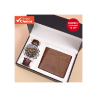 Conjunto De Relógio E Carteira Masculino Kegllect – Casual De Couro Para Negócios , Presente Ele , Sem Caixa