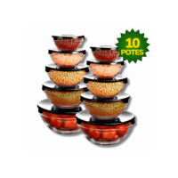 Kit Conjunto De Potes 10 Peças Vidro Resistente Organizadores De Cozinha Multiuso