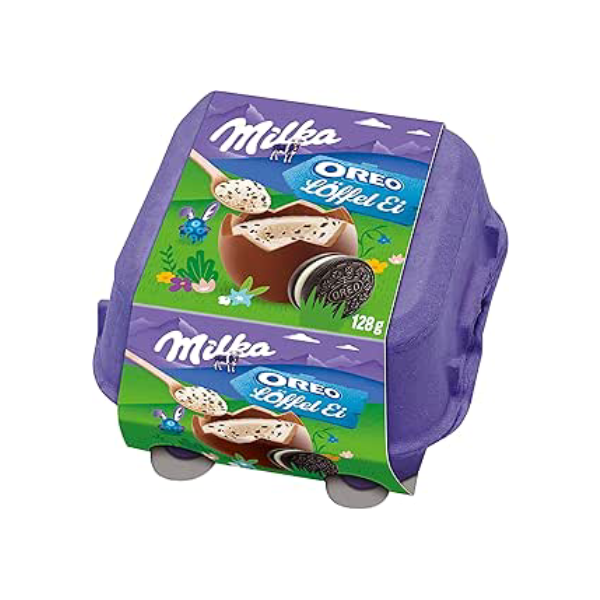 Ovo de Páscoa de Colher Milka Spoonable Creme e Oreo 128g (4 unidades de 32g cada) + Colher de Madeira