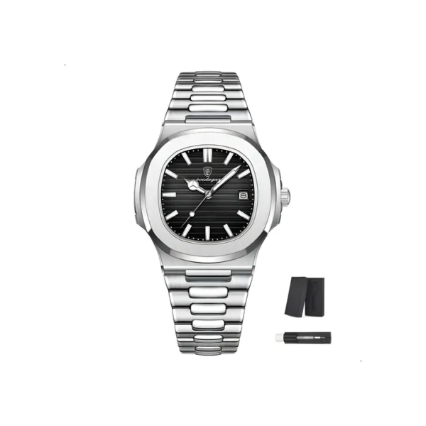 Relógio de pulso Poedagar 613 com corria de aço inoxidável cor prateado - fondo preto