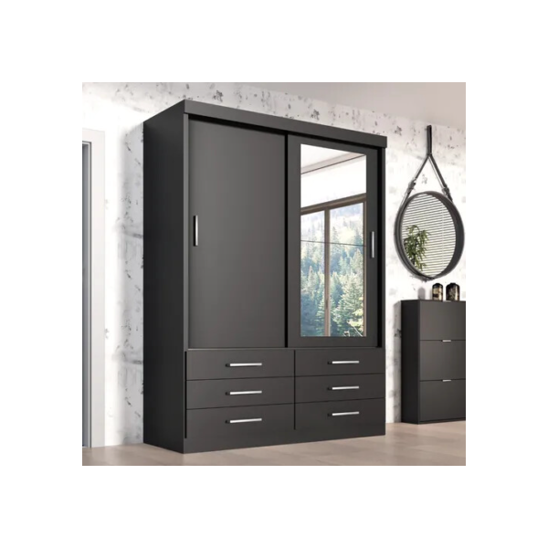 Guarda Roupa Solteiro Capri 2 Portas 6 Gav C/ Espelho Cor Onix