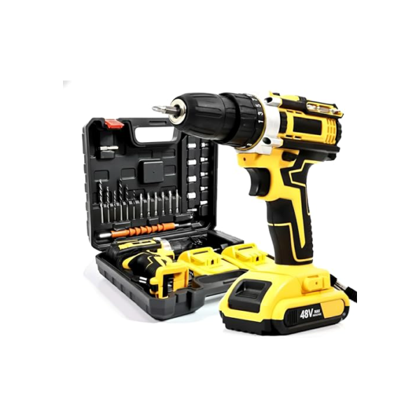 Furadeira e Parafusadeira de Impacto Sem Fio 48V Com LED, 2 Baterias Recarregáveis, Kit 32 Acessórios + Maleta Premium – Alta Potência para Uso Profissional e Doméstico