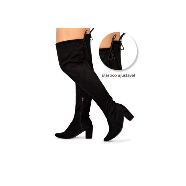 Bota Feminina Lumiss Over The Knee Salto Alto Grosso Cano Longo Stretch Elástico Confortável Bico Fino