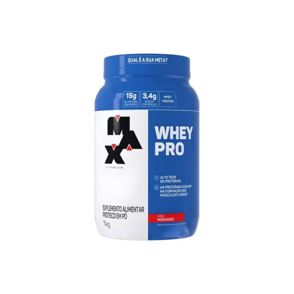 Whey Pro Concentrado Pote 1kg - Max Titanium Sabor Morango