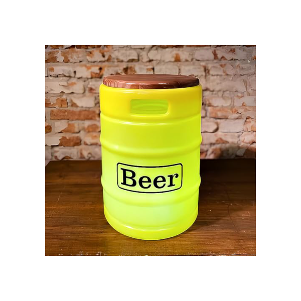 Banco Iluminado Beer Barril Cerveja Banco e Porta Objetos Tampo Madeira Decoração Rústico Luz Difusa (Amarelo)