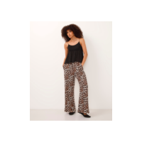 calça wide leg de viscose animal print bege