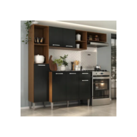 Armário De Cozinha Compacta Smart Multimóveis Mp2183 Cor Madeirado/Preto