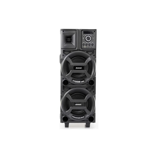 Caixa de Som Amplificada Amvox ACA 1101 Duplo Woofer 8" Black Bluetooth Usb Led Tws