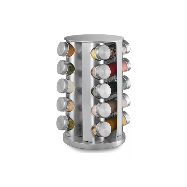 Mm House Porta Tempero condimentos 20 potes giratorio redondo inox cor prateado