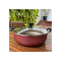 FRIGIDEIRA PANELA WOK GRANDE CAÇAROLA ANTIADERENTE COM ALÇAS + TAMPA.