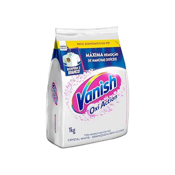 Vanish Oxi Action - Tira Manchas Em Pó, Crystal White, Refil Econômico para roupas brancas, 1 Kg