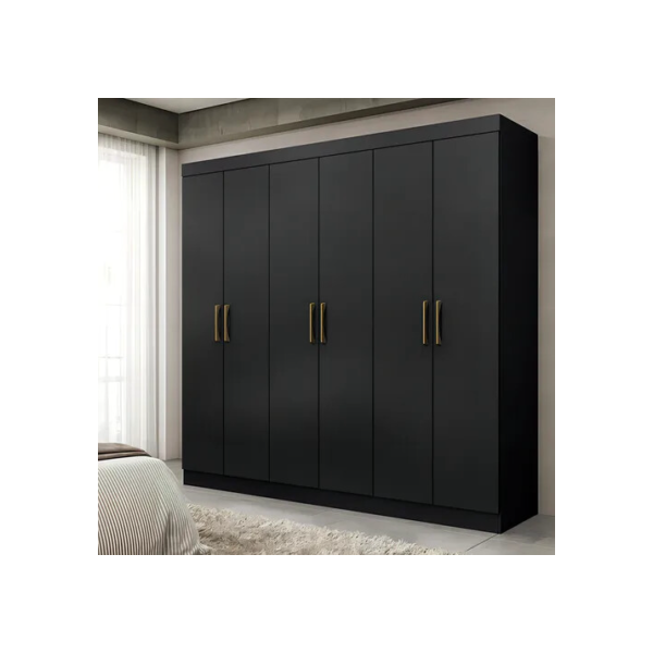 Guarda Roupa De Casal Paris 6 Portas Mdp Preto Fosco Maxel