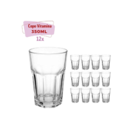 Kit 12 Copo de Vidro resistente 350ml transparente Vitaminas