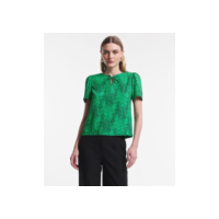 Blusa em Crepe com Manga Bufante e Estampa Abstrata Verde
