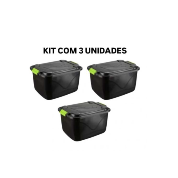 Kit 3 Caixa Organizadora 30 Litros Grande C/Tampa e Trava Cesto para Brinquedos e Multiuso