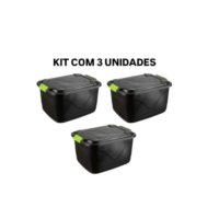 Kit 3 Caixa Organizadora 30 Litros Grande C/Tampa e Trava Cesto para Brinquedos e Multiuso