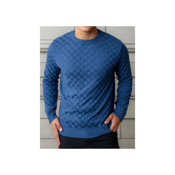Suéter Masculino Lã Tricot Manga Longa Xadrez Blusa De Frio