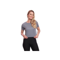 Blusa Via Basic Cropped Dry Academia Feminina - Cinza