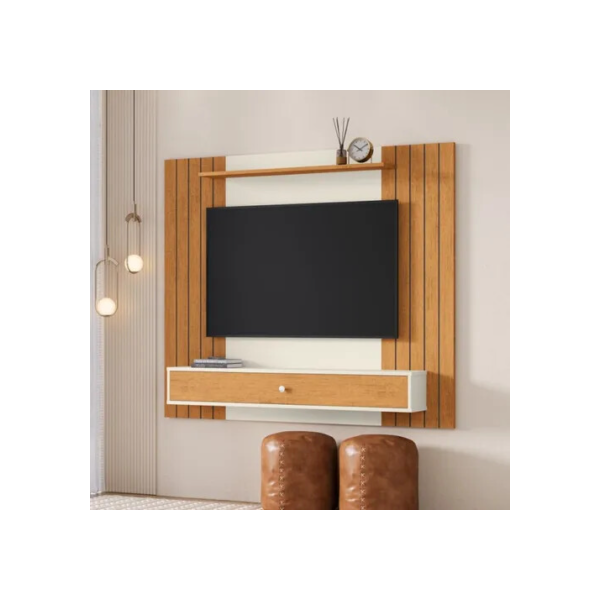Estante Livro Painel Ripado Para Tv 43 Polegadas Berlim Com Gaveta Casa Jd Off White/ripado Nova Decor