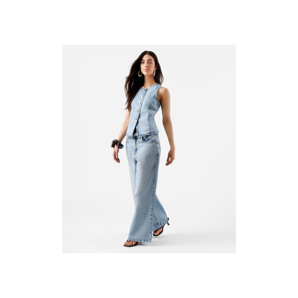 calça wide leg feminina jeans com cinto azul