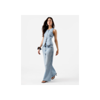 calça wide leg feminina jeans com cinto azul