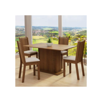 Conjunto Sala de Jantar Madesa Luana Mesa Tampo de Madeira com 4 Cadeiras - Rustic/Pérola
