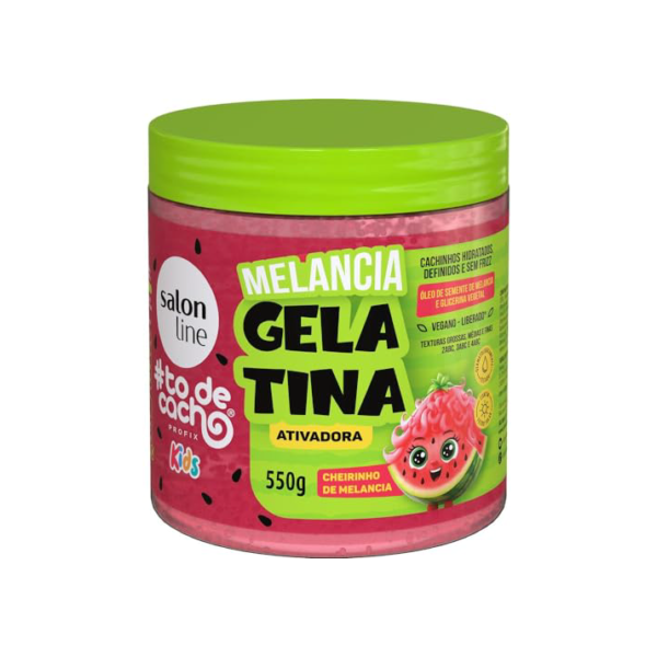 Salon Line, Gelatina Ativadora, #TodeCacho Kids, Melancia, Vegano - Para Cabelos Ondulados, Cacheados e Crespos, 550g