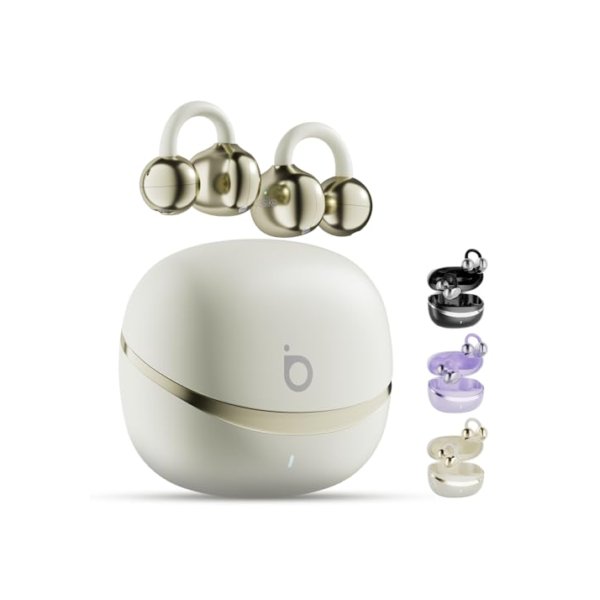 Basike Fone de Ouvido Bluetooth 5.4 Esportivo, Áudio Estéreo Hi-Fi, ENC para Chamadas, IPX4 à Prova d’Água, Compatível com Android e iOS, Clip-On e Design de Som Aberto – Bege Claro