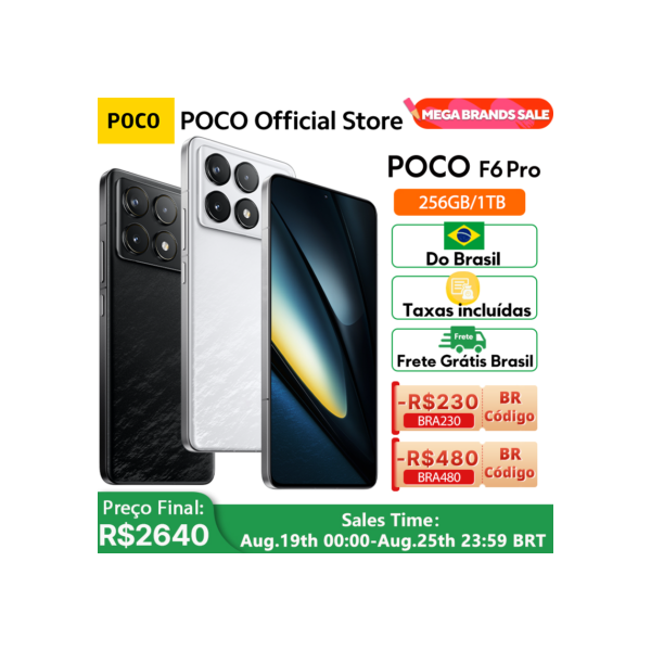 POCO-F6 Pro Smartphone, Versão Global, Snapdragon, 5G, Novo®Display AMOLED HyperCharge WQHD + Flow NFC, 8 Gen 2, 120W, 120Hz