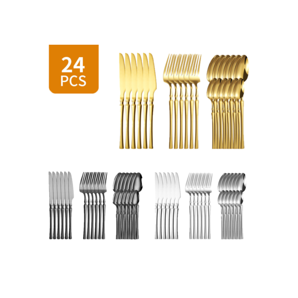 KIT 24 Talheres De Dourado Aço Inoxidável Facas Garfos e Colheres Na Cozinha Talheres kit talheres