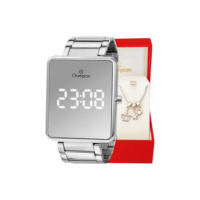 Combo Relógio Feminino Champion Espelhado Prata + Pulseira