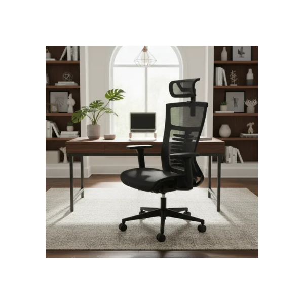 Cadeira De Escritório Ergonômica Profisisonal Lima Pro Luvinco Malha Respirável Com Apoio Cervical Reclinável Cor Preta