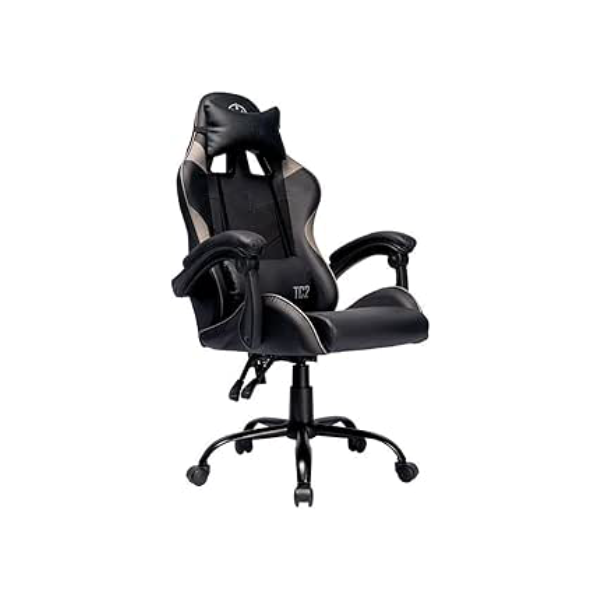 Cadeira Gamer TGT Heron TC2 | Espuma Moldada | Almofadas para Lombar e Pescoço | Suporta até 120kg | Ajuste de Inclinação | Braço Fixo | Preto | TGT-HRTC-BL03