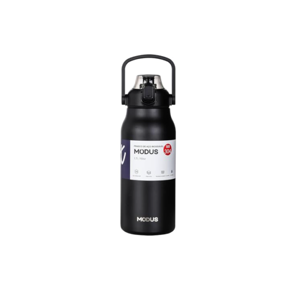 MODUS Garrafa Térmica De Grande Capacidade Em Aço Inoxidável Com Canudo 1700ML (Preto)