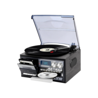 Gira-discos retro 9 em 1 com Bluetooth, alto-falantes integrados, rádio AM/FM, reprodução de CD e cassete, compatível