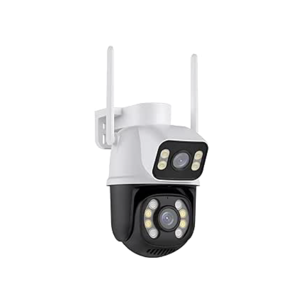Câmera IP Sem Fio de Segurança Externa HD 3MP, Câmera de Visão Noturna Infravermelha WiFi, Dupla Lente Grande Angular, IP66 à Prova D'água e à Prova de Poeira, Chamada de Voz Bidirecional